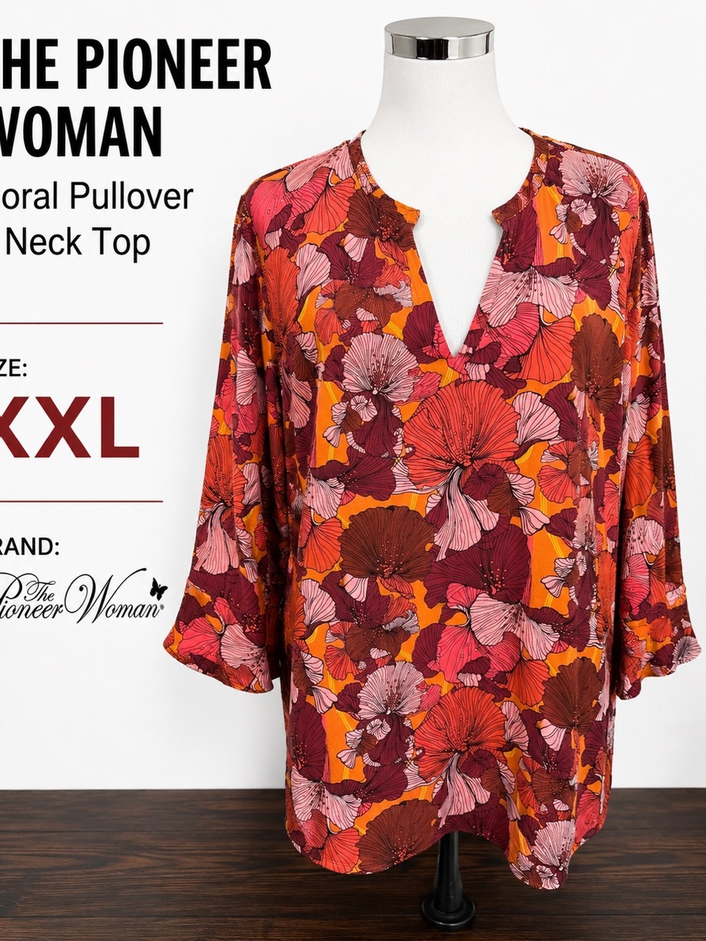 The Pioneer Woman XXL Pink Orange Floral Boho Tunic Blouse